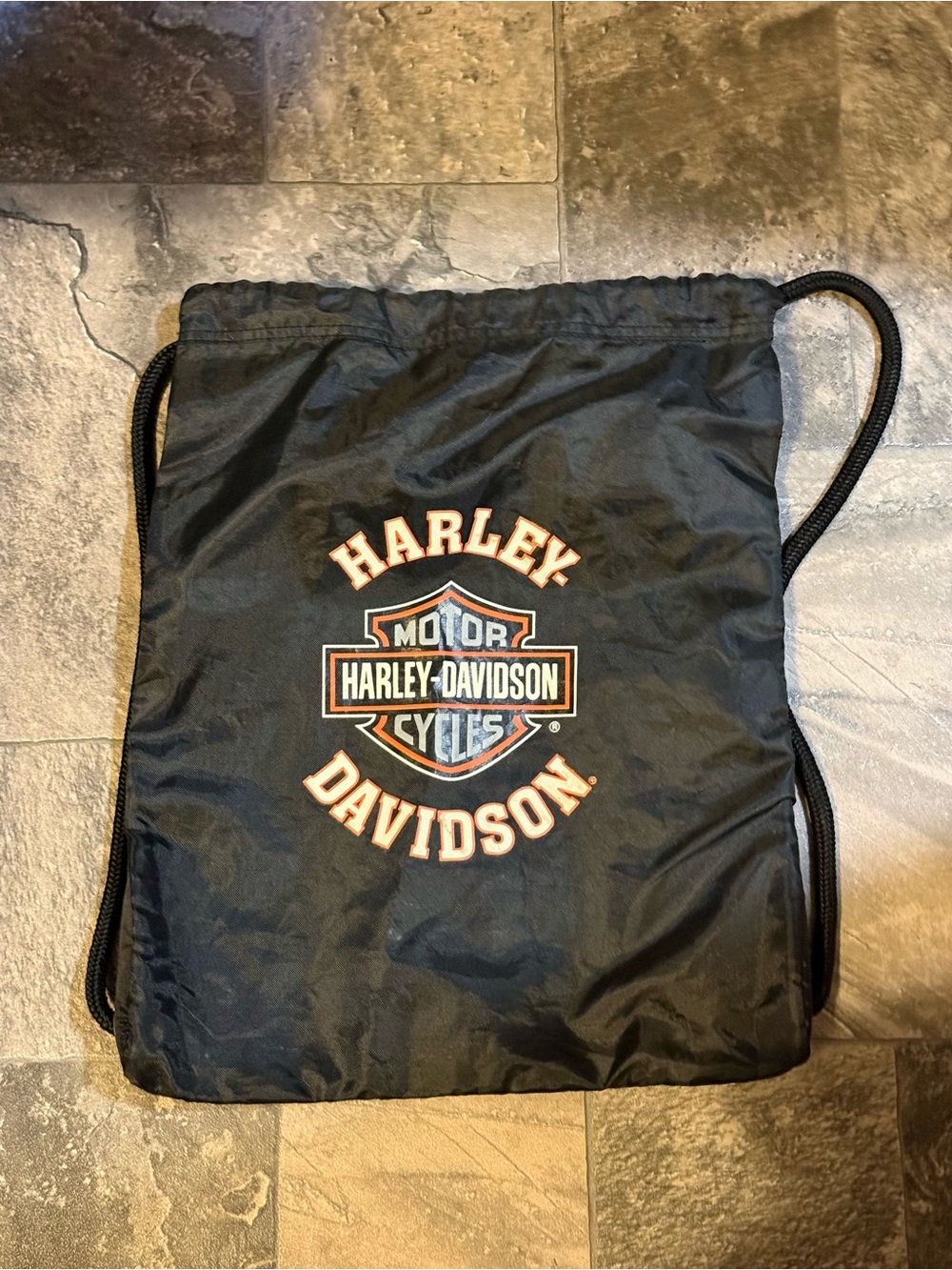Harley-Davidson Black Drawstring Gym Backpack with Orange Logo